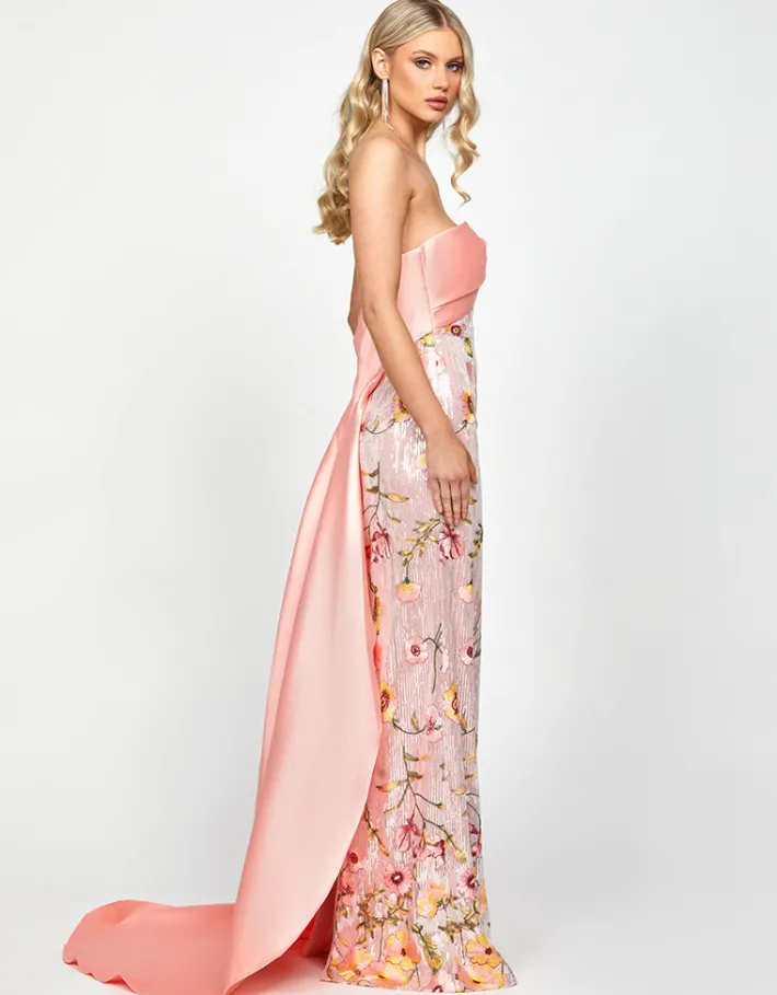 Formal / Prom Dresses | Maxi Dresses<Bariano MURPHY DRAPED SEQUIN GOWN B73D37L SILVER/PINK MULTI