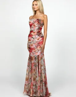 Gowns / Ballgowns | All Dresses<Bariano NEVAEH GATHERED ORGANZA GOWN B69D14L FLORAL MULTI