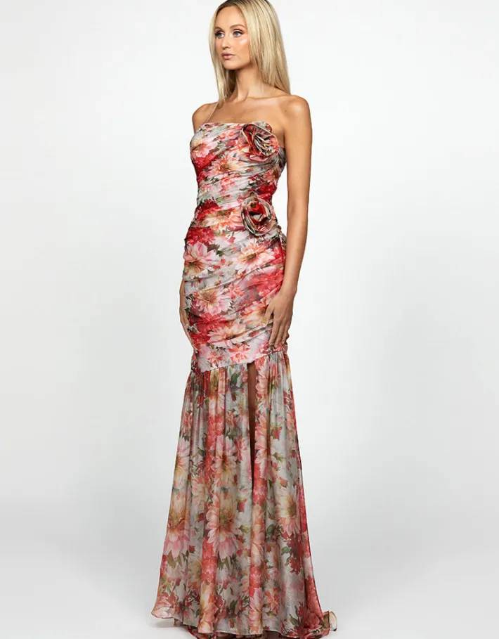 Gowns / Ballgowns | All Dresses<Bariano NEVAEH GATHERED ORGANZA GOWN B69D14L FLORAL MULTI