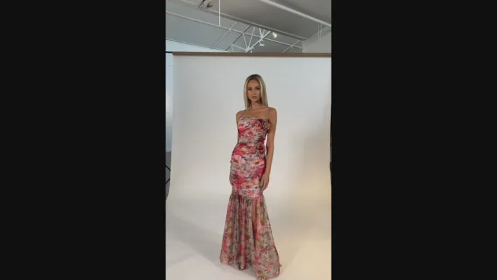 Gowns / Ballgowns | All Dresses<Bariano NEVAEH GATHERED ORGANZA GOWN B69D14L FLORAL MULTI