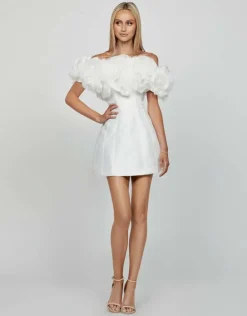 Mini Dresses | All Dresses<Bariano NIKKITA RUFFLE OFF SHOULDER MINI BL65D17S WHITE