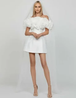 Mini Dresses | All Dresses<Bariano NIKKITA RUFFLE OFF SHOULDER MINI BL65D17S WHITE