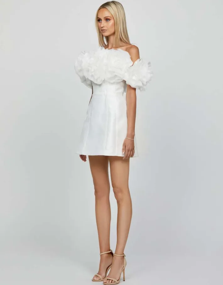 Mini Dresses | All Dresses<Bariano NIKKITA RUFFLE OFF SHOULDER MINI BL65D17S WHITE