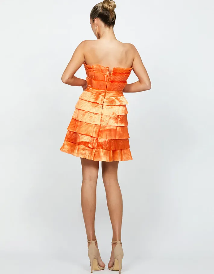 Mini Dresses | All Dresses<Bariano NYMA PLEATED FRILLS MINI DRESS BL68D67S APRICOT