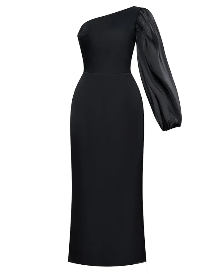 Long Sleeve Dresses | Midi Dresses<Bariano NYSSA ONE SLEEVE MIDI B67D41S BLACK
