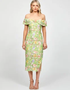 Midi Dresses | All Dresses<Bariano PHIONA OFF SHOULDER COLUMN MIDI BL73D03S GREEN MULTI