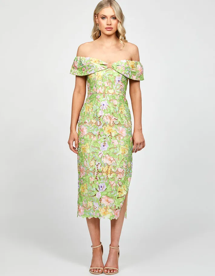 Midi Dresses | All Dresses<Bariano PHIONA OFF SHOULDER COLUMN MIDI BL73D03S GREEN MULTI