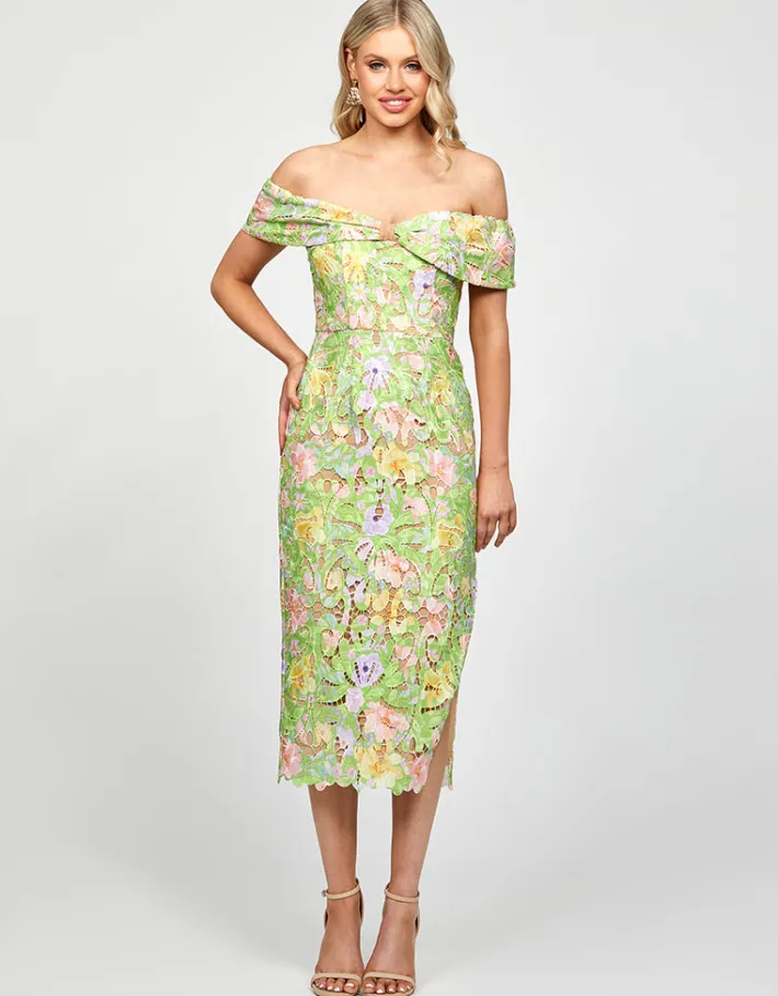 Midi Dresses | All Dresses<Bariano PHIONA OFF SHOULDER COLUMN MIDI BL73D03S GREEN MULTI