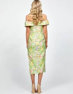 Midi Dresses | All Dresses<Bariano PHIONA OFF SHOULDER COLUMN MIDI BL73D03S GREEN MULTI