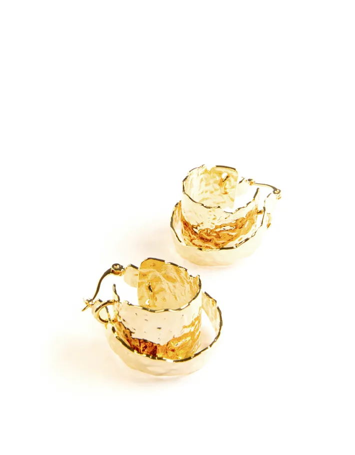 Jewellery<Bariano PIPER DOUBLE TEXTURED HOOP EARRINGS GOLD