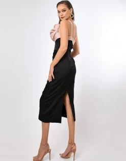 Formal / Prom Dresses | All Dresses<Bariano QUINLEY ONE SHOULDER ROSETTE MIDI BL70D54S BLACK/BLUSH