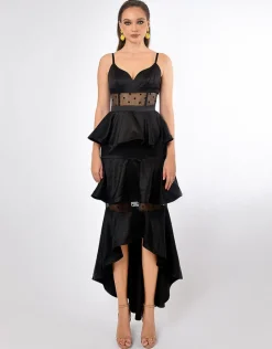 Formal / Prom Dresses | Gowns / Ballgowns<Bariano RAYNE POLKA DOT TIERED DRESS B70D30HL BLACK