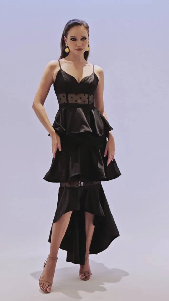 Formal / Prom Dresses | Gowns / Ballgowns<Bariano RAYNE POLKA DOT TIERED DRESS B70D30HL BLACK