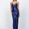Maxi Dresses<Bariano ROWIE PLUNGE NECKLINE GOWN B60D10L INDIGO