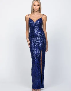 Maxi Dresses<Bariano ROWIE PLUNGE NECKLINE GOWN B60D10L INDIGO