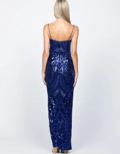 Maxi Dresses<Bariano ROWIE PLUNGE NECKLINE GOWN B60D10L INDIGO