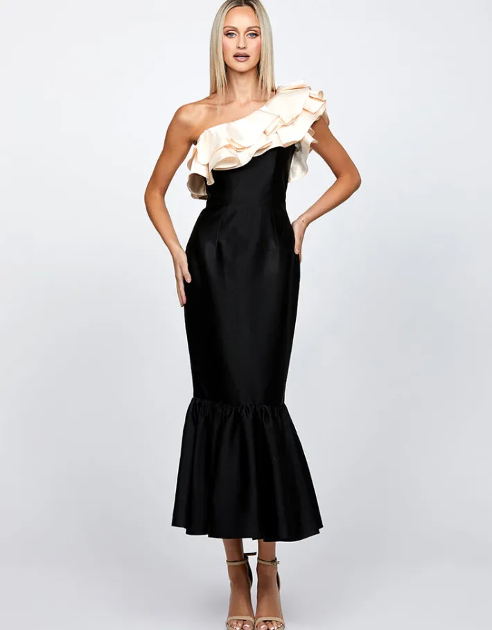 Formal / Prom Dresses | Maxi Dresses<Bariano RYLAI ONE SHOULDER FISHTAIL MIDAXI B71D59S BLACK/NUDE
