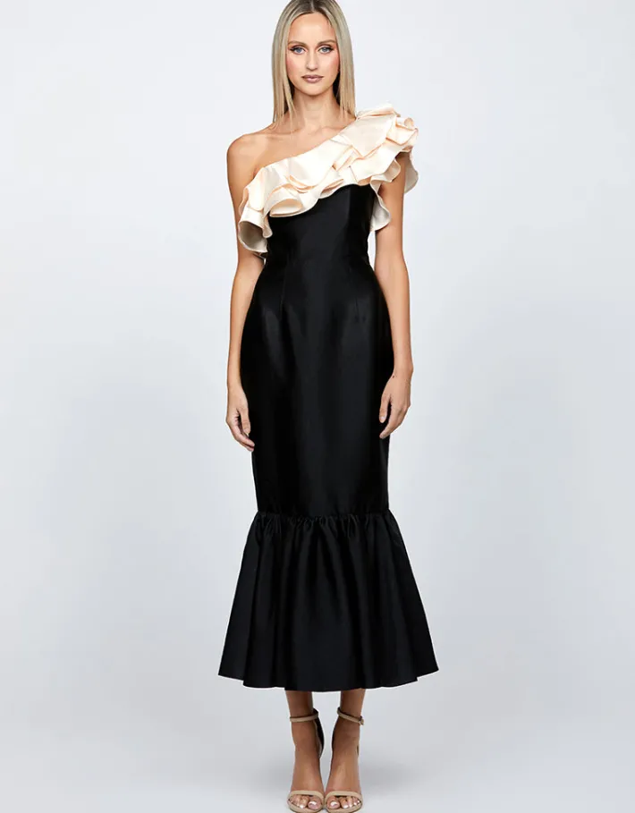 Formal / Prom Dresses | Maxi Dresses<Bariano RYLAI ONE SHOULDER FISHTAIL MIDAXI B71D59S BLACK/NUDE