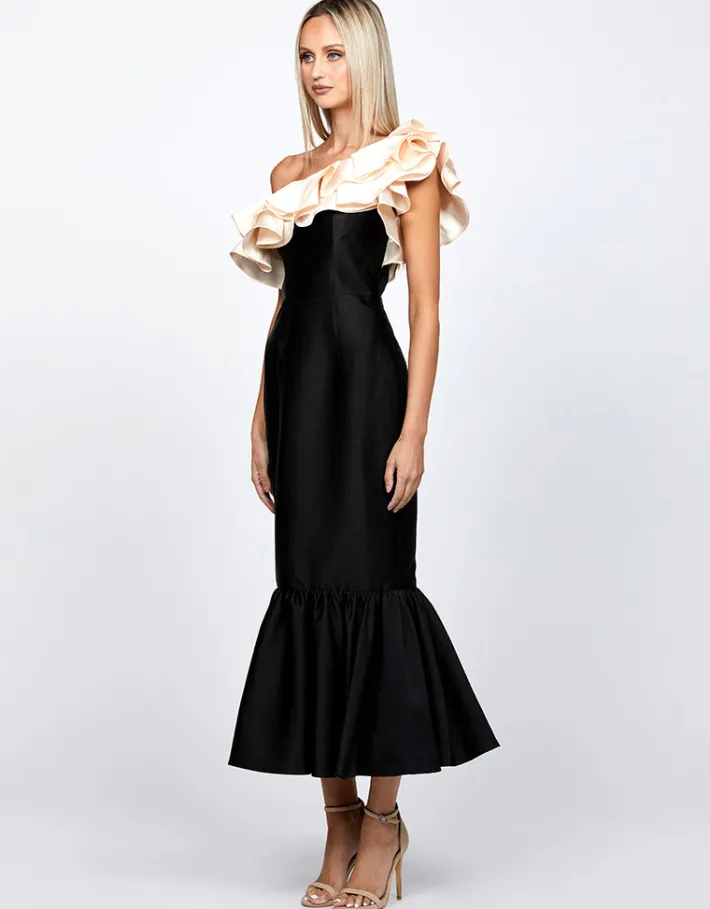 Formal / Prom Dresses | Maxi Dresses<Bariano RYLAI ONE SHOULDER FISHTAIL MIDAXI B71D59S BLACK/NUDE