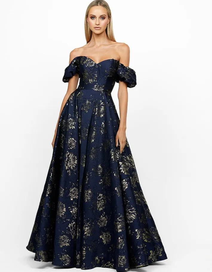 Formal / Prom Dresses | Gowns / Ballgowns<Bariano SANDY SWEETHEART OFF SHOULDER GOWN B56D07L NAVY/GOLD
