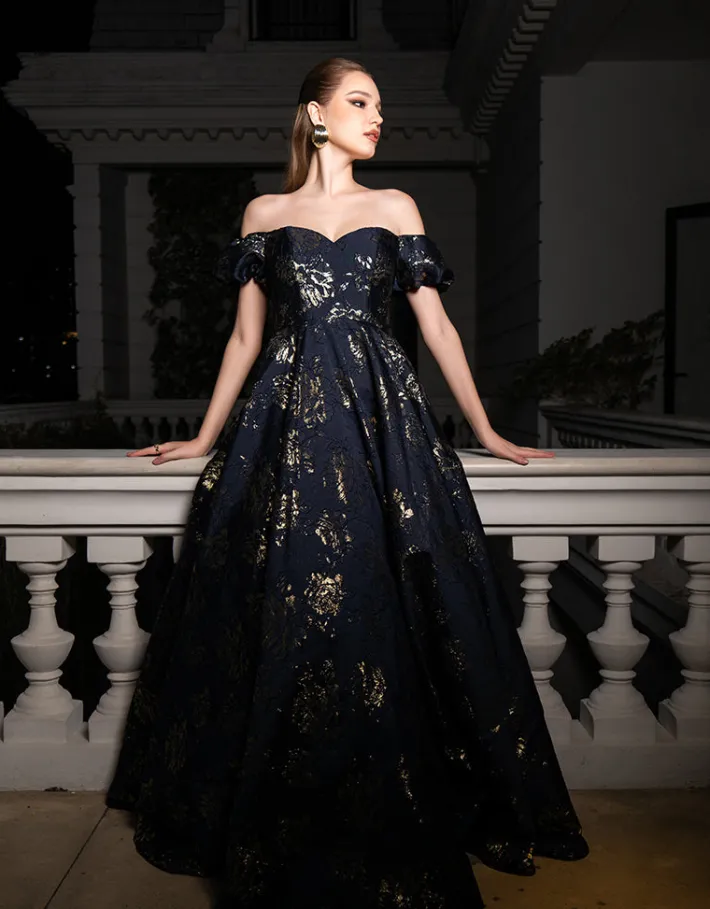 Formal / Prom Dresses | Gowns / Ballgowns<Bariano SANDY SWEETHEART OFF SHOULDER GOWN B56D07L NAVY/GOLD