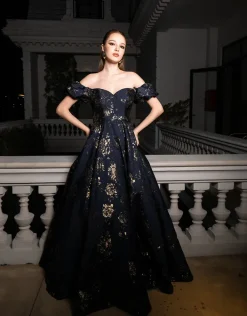 Formal / Prom Dresses | Gowns / Ballgowns<Bariano SANDY SWEETHEART OFF SHOULDER GOWN B56D07L NAVY/GOLD