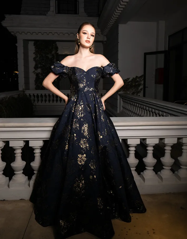 Formal / Prom Dresses | Gowns / Ballgowns<Bariano SANDY SWEETHEART OFF SHOULDER GOWN B56D07L NAVY/GOLD