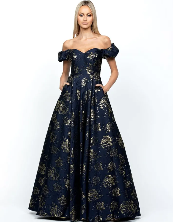 Formal / Prom Dresses | Gowns / Ballgowns<Bariano SANDY SWEETHEART OFF SHOULDER GOWN B56D07L NAVY/GOLD