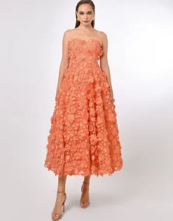 Midi Dresses<Bariano SAVANNA STRAPLESS FLORAL MIDAXI B70D05L CORAL