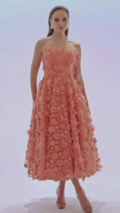 Midi Dresses<Bariano SAVANNA STRAPLESS FLORAL MIDAXI B70D05L CORAL
