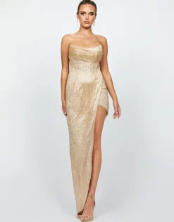 Formal / Prom Dresses | Maxi Dresses<Bariano SCARLETTE CORSET CUT AWAY GOWN B75D89HL GOLD