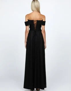 Maxi Dresses | Mini Dresses<Bariano SHEYLAH OFF SHOULDER MINI DRESS WITH TRAIN BL68D68S BLACK/SHEER