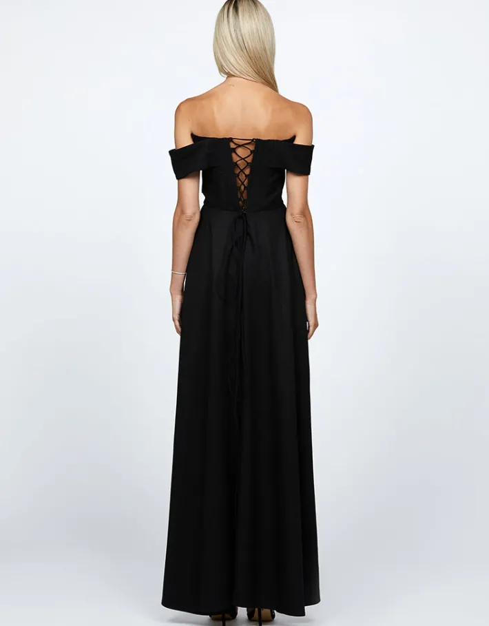 Maxi Dresses | Mini Dresses<Bariano SHEYLAH OFF SHOULDER MINI DRESS WITH TRAIN BL68D68S BLACK/SHEER