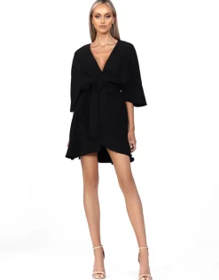 Mini Dresses | All Dresses<Bariano SKY CAPE SLEEVE WRAP MINI BL57BD08S BLACK