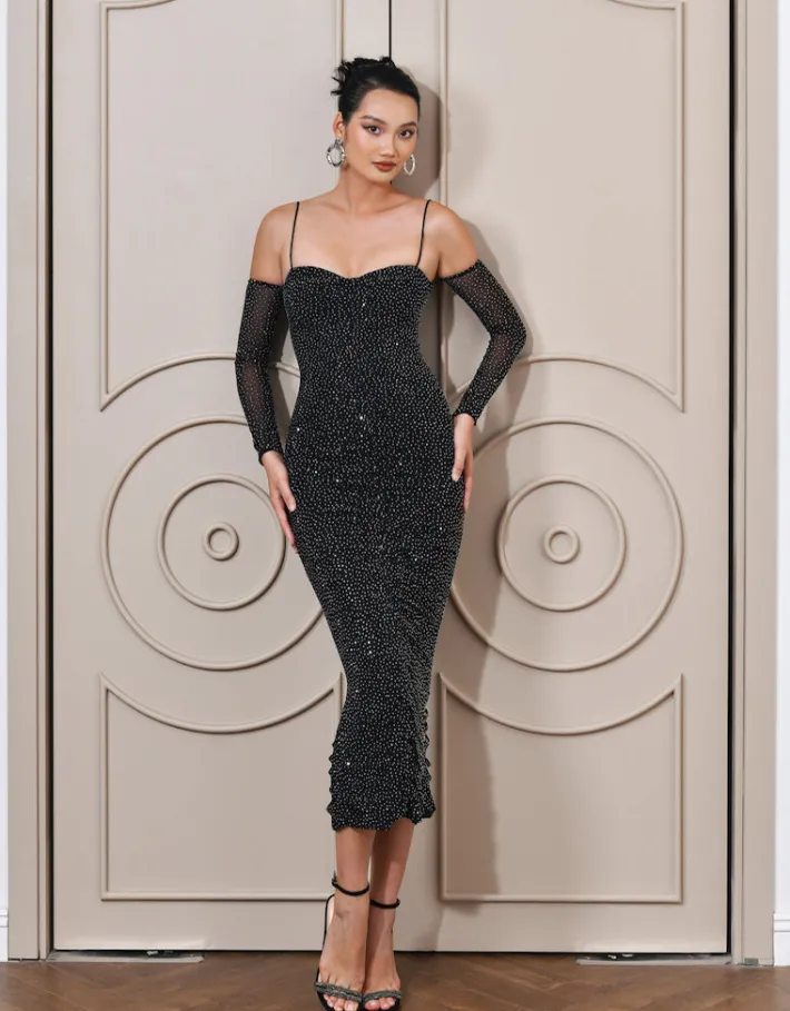 Long Sleeve Dresses | Midi Dresses<Bariano STARRY NIGHT SLEEVED MIDI BL66D02S BLACK/BLACK LINING