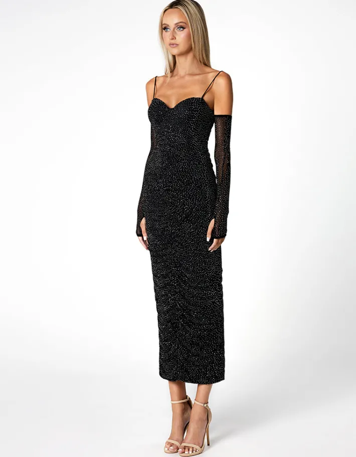Long Sleeve Dresses | Midi Dresses<Bariano STARRY NIGHT SLEEVED MIDI BL66D02S BLACK/BLACK LINING