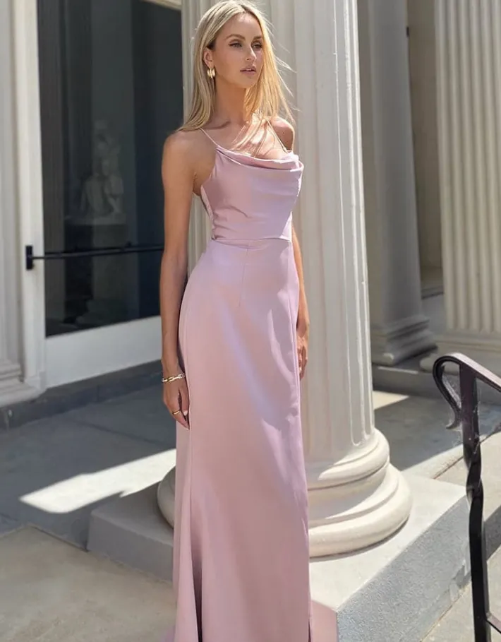 Gowns / Ballgowns | All Dresses<Bariano STEPHANIE COWL DRAPED SATIN GOWN B34D15L DUSTY PINK