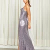 Maxi Dresses | All Dresses<Bariano STEPHANIE COWL DRAPED SEQUIN GOWN B54D28LOB lilac grey
