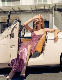 Gowns / Ballgowns | Maxi Dresses<Bariano STEPHANIE COWL DRAPED SEQUIN GOWN B34D15LSE