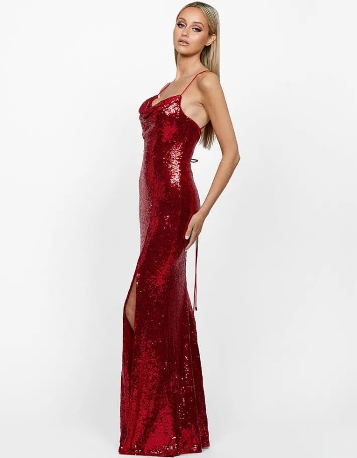 Gowns / Ballgowns | Maxi Dresses<Bariano STEPHANIE COWL DRAPED SEQUIN GOWN B34D15LSE