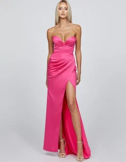 Formal / Prom Dresses | Maxi Dresses<Bariano THE CITY PLEATED HIGH SPLIT GOWN B68D25L BARBIE PINK