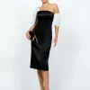 Midi Dresses | All Dresses<Bariano THESSALY FITTED ASYMMETRIC SLEEVE MIDI B68D23S BLACK/WHITE