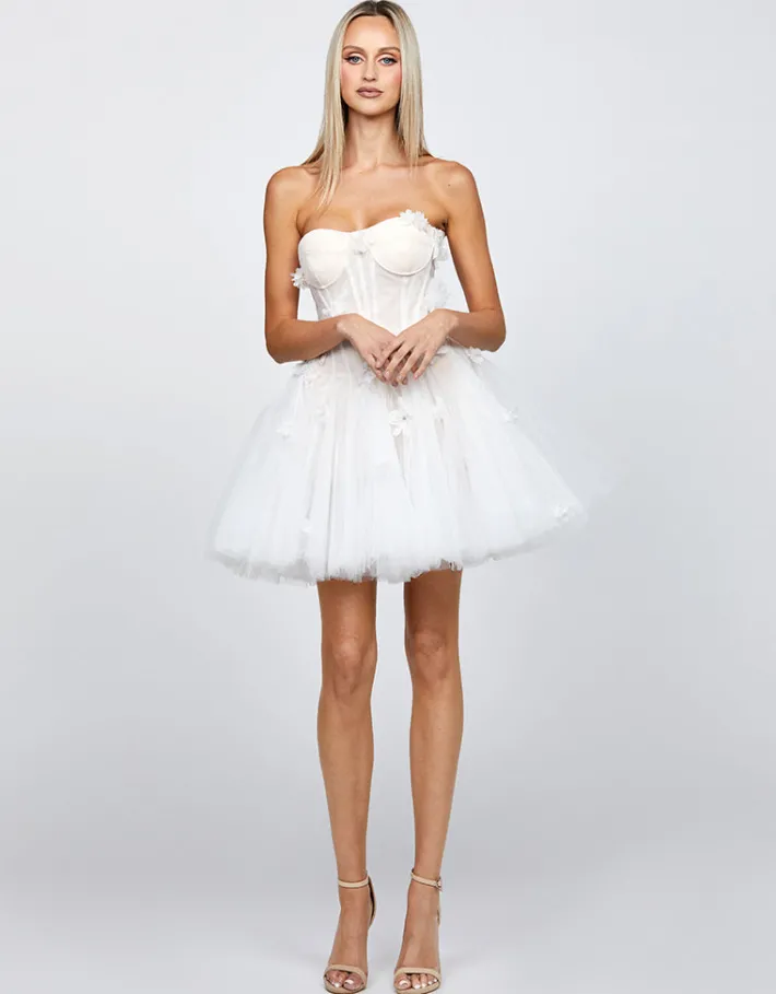 Mini Dresses | All Dresses<Bariano VANESSA APPLIQUED CORSET MINI B71D25S WHITE/NUDE