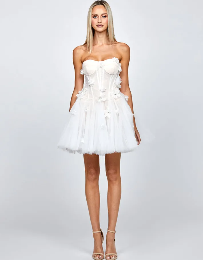 Mini Dresses | All Dresses<Bariano VANESSA APPLIQUED CORSET MINI B71D25S WHITE/NUDE