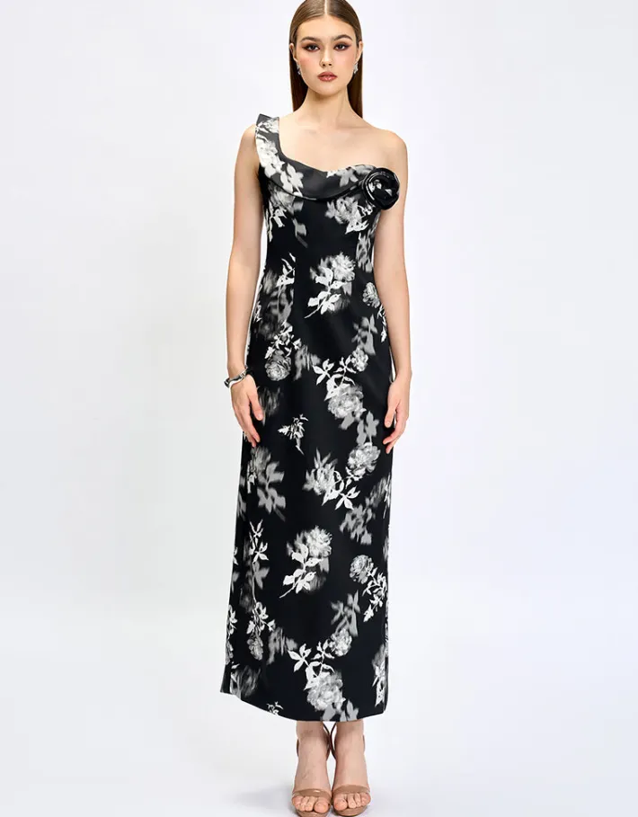 Maxi Dresses<Bariano VIOLETTA ROSETTE MIDAXI BL75D33L BLACK WHITE PRINT