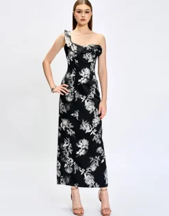 Maxi Dresses<Bariano VIOLETTA ROSETTE MIDAXI BL75D33L BLACK WHITE PRINT