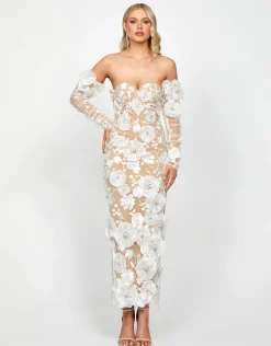 Maxi Dresses | All Dresses<Bariano VOLLY SWEETHEART FLORAL MIDAXI B73D52L WHITE/NUDE