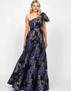 Gowns / Ballgowns | All Dresses<Bariano WENDY ONE SHOULDER GOWN B73D26L NAVY/GOLD