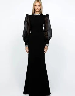 Long Sleeve Dresses | Gowns / Ballgowns<Bariano WINNIE SHEER SLEEVE GOWN B67D12L BLACK