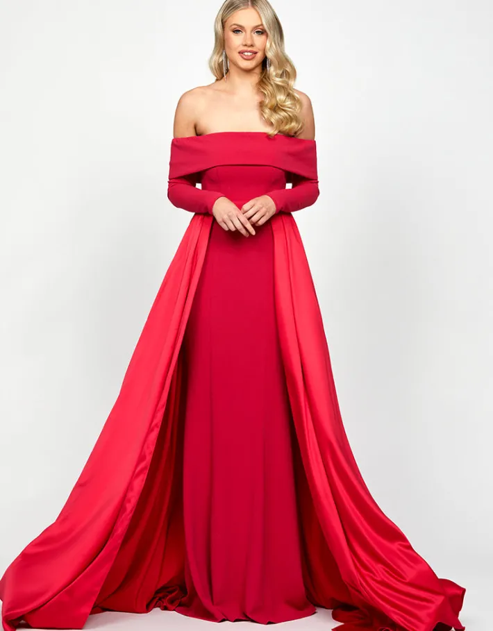 Gowns / Ballgowns | All Dresses<Bariano ZOLA OFF SHOULDER GOWN WITH DETACHABLE BELT B73D33L LIPSTICK